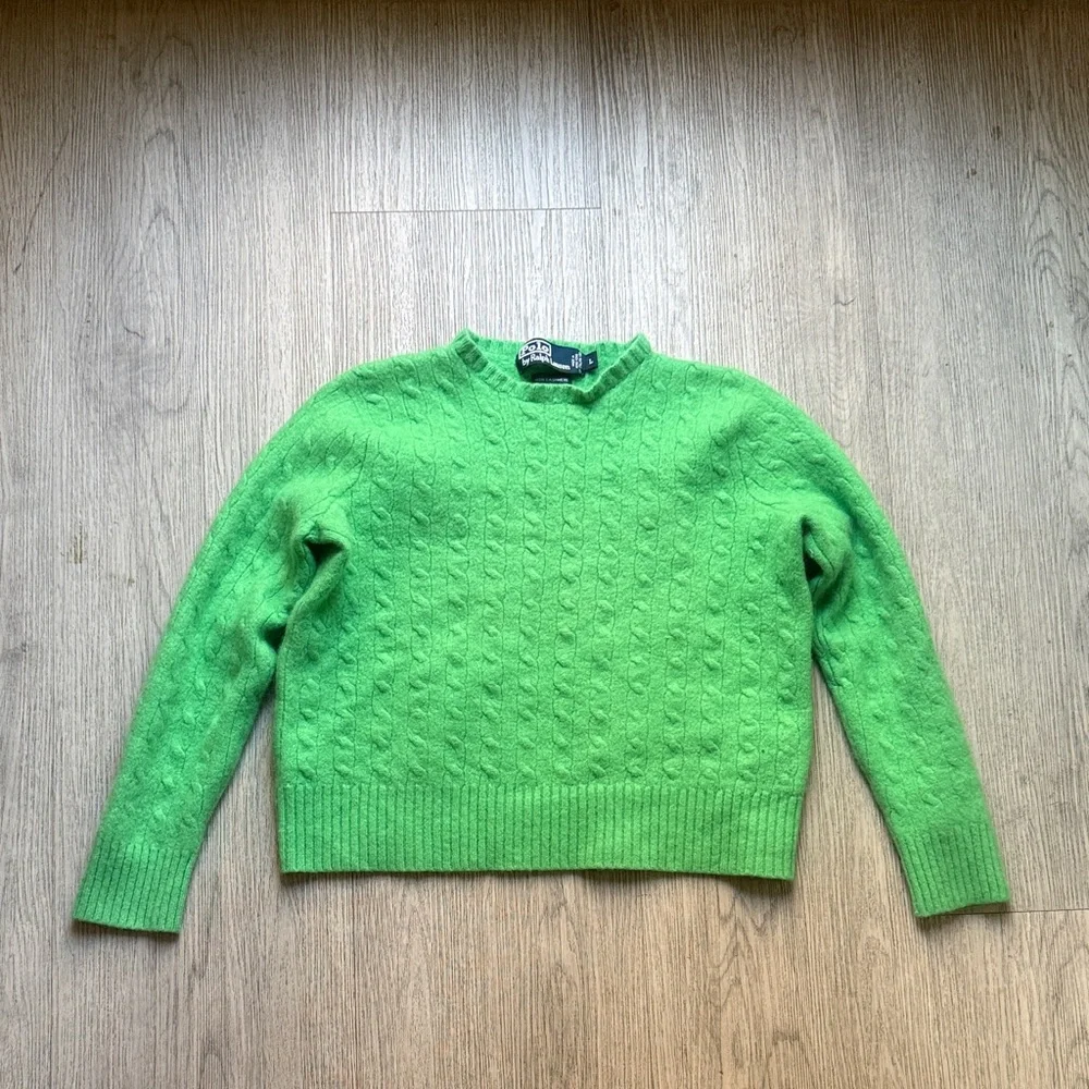 Polo Ralph Lauren Vibrant 100% Cashmere Green Crew Neck Sweater